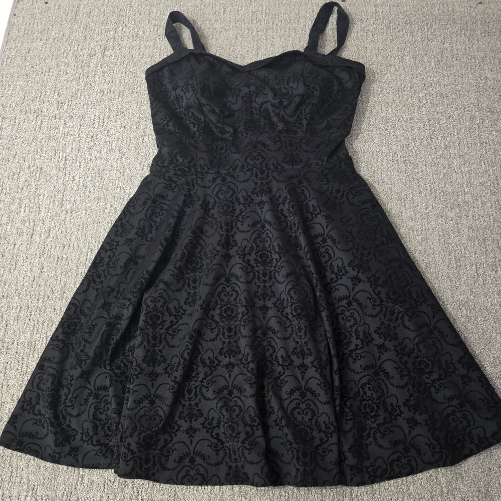 NWT Hemet Dress Womens 2XL Black Flocked Damask Swing Rockabilly Gothic Pinup